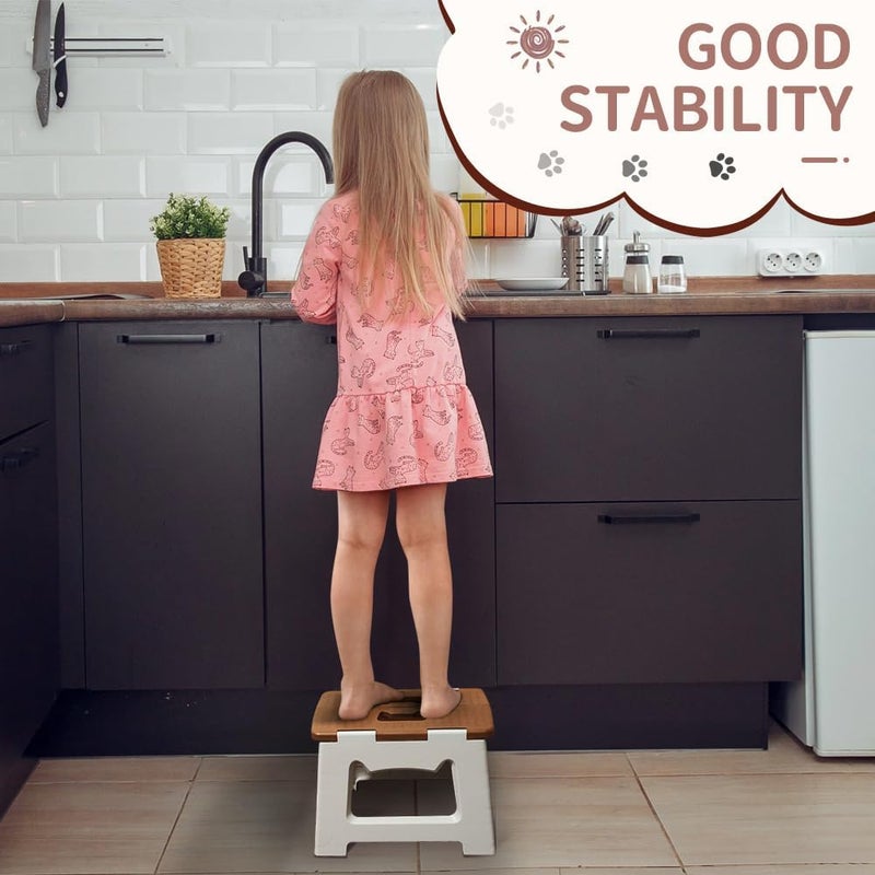 CasaZenith Step Stool Foldable, 9'' Folding Step Stool for Kids & Adults, Hold Up to 300lb, Lightweight Small Collapsible Step Stools with Handle, Stepping Stools Suitable for Kitchen Bathroom (Khaki) - Image 5